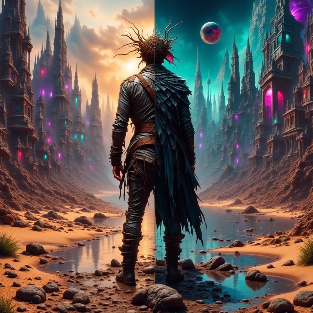 Duality in Sepia and Neon Cyberpunk