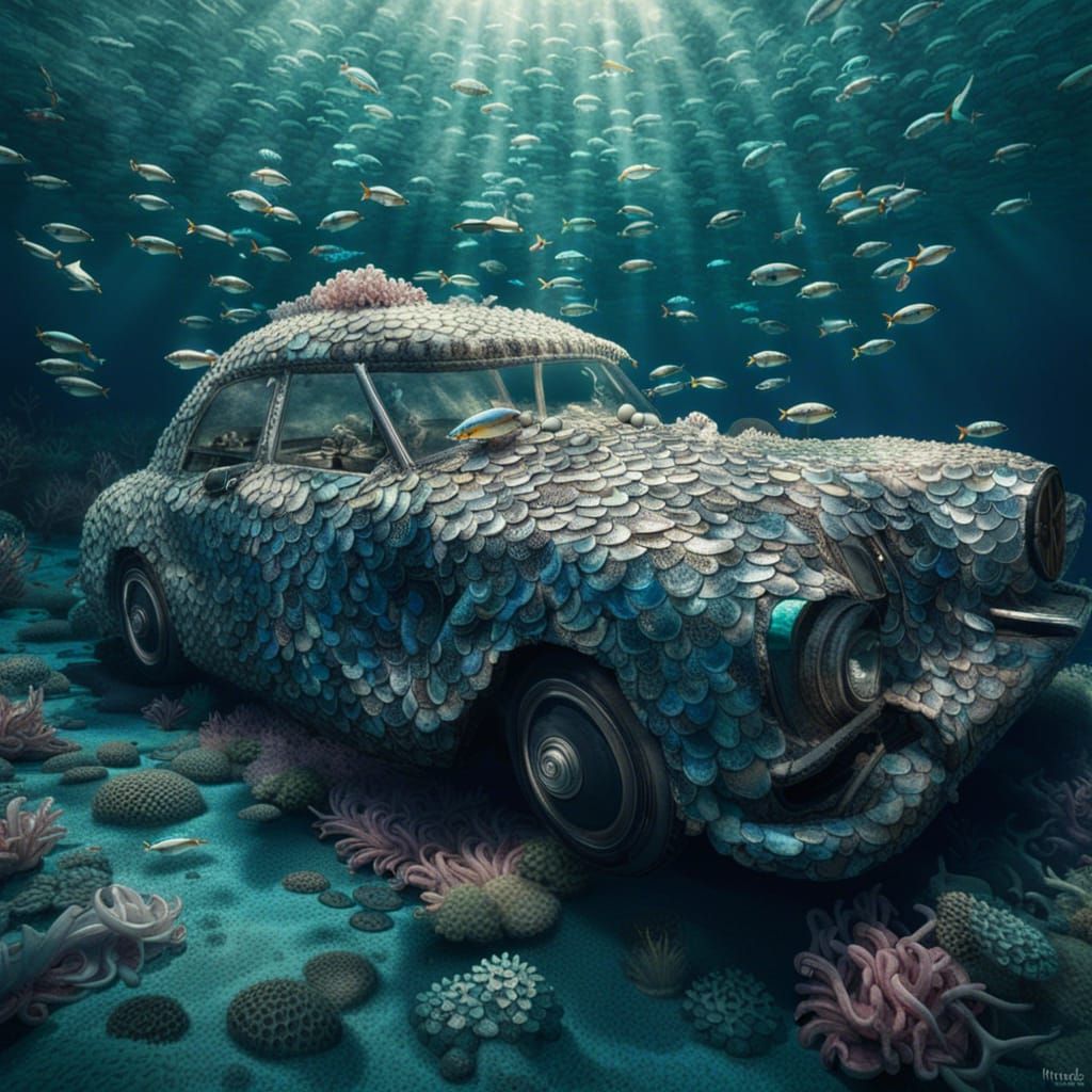 Underwater Fish Scale Car in Dreamy Ocean Light