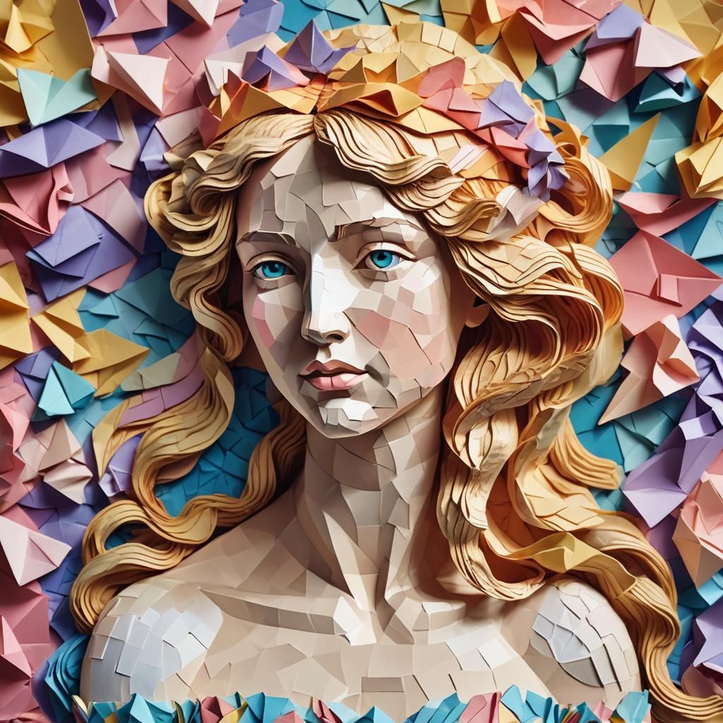 Origami Birth of Venus Pixel Art Portrait