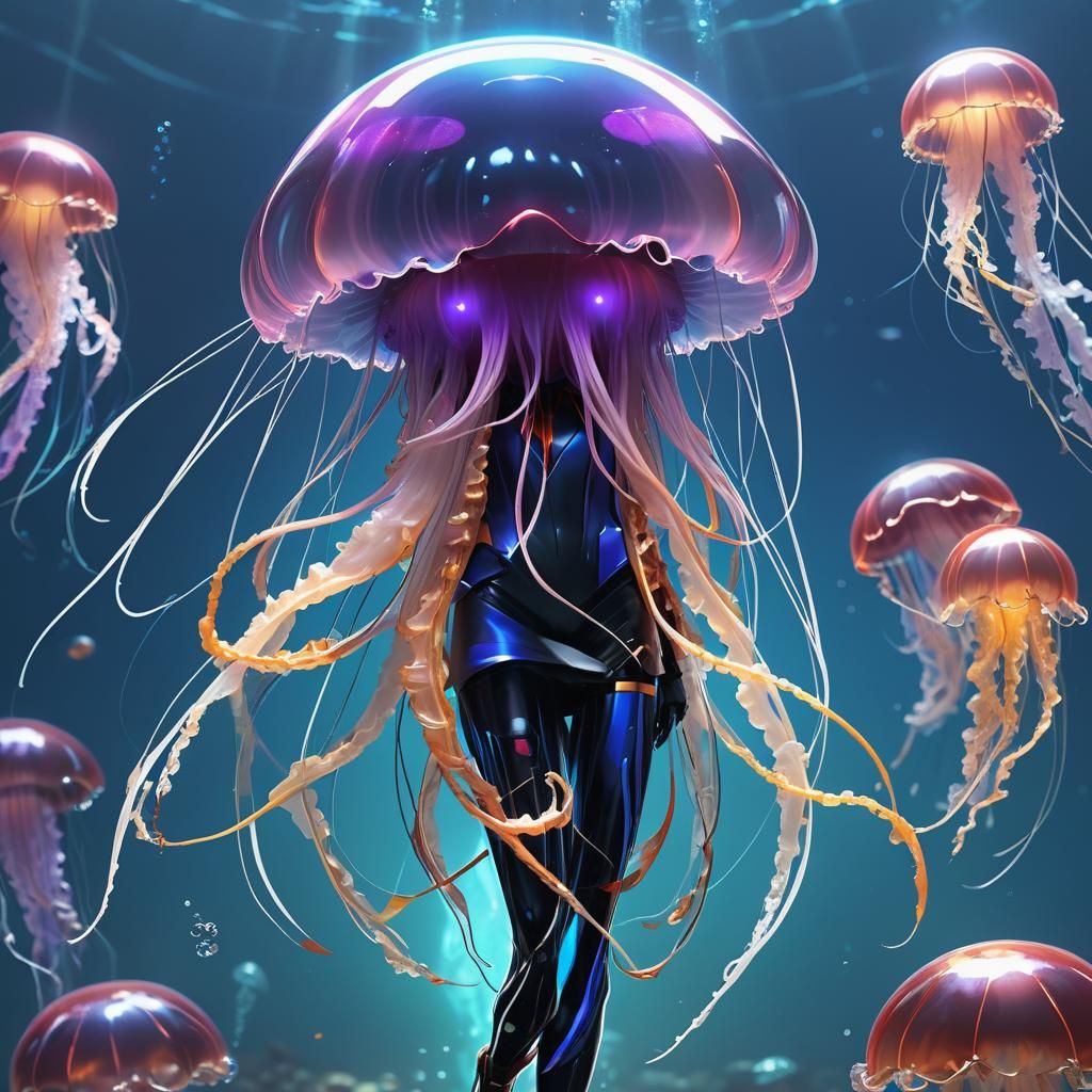 Superhero Jellyfish with Creative Uniform in 3D Anime Art