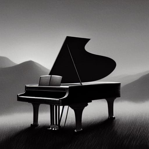 Detailed Piano in Sunlight: Digital Gouache Landscape
