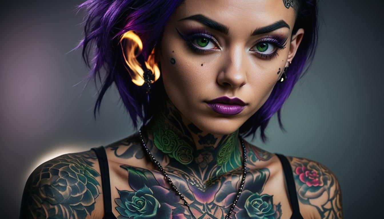 Tattooed Woman Portrait in Hyperrealistic HDR Photography