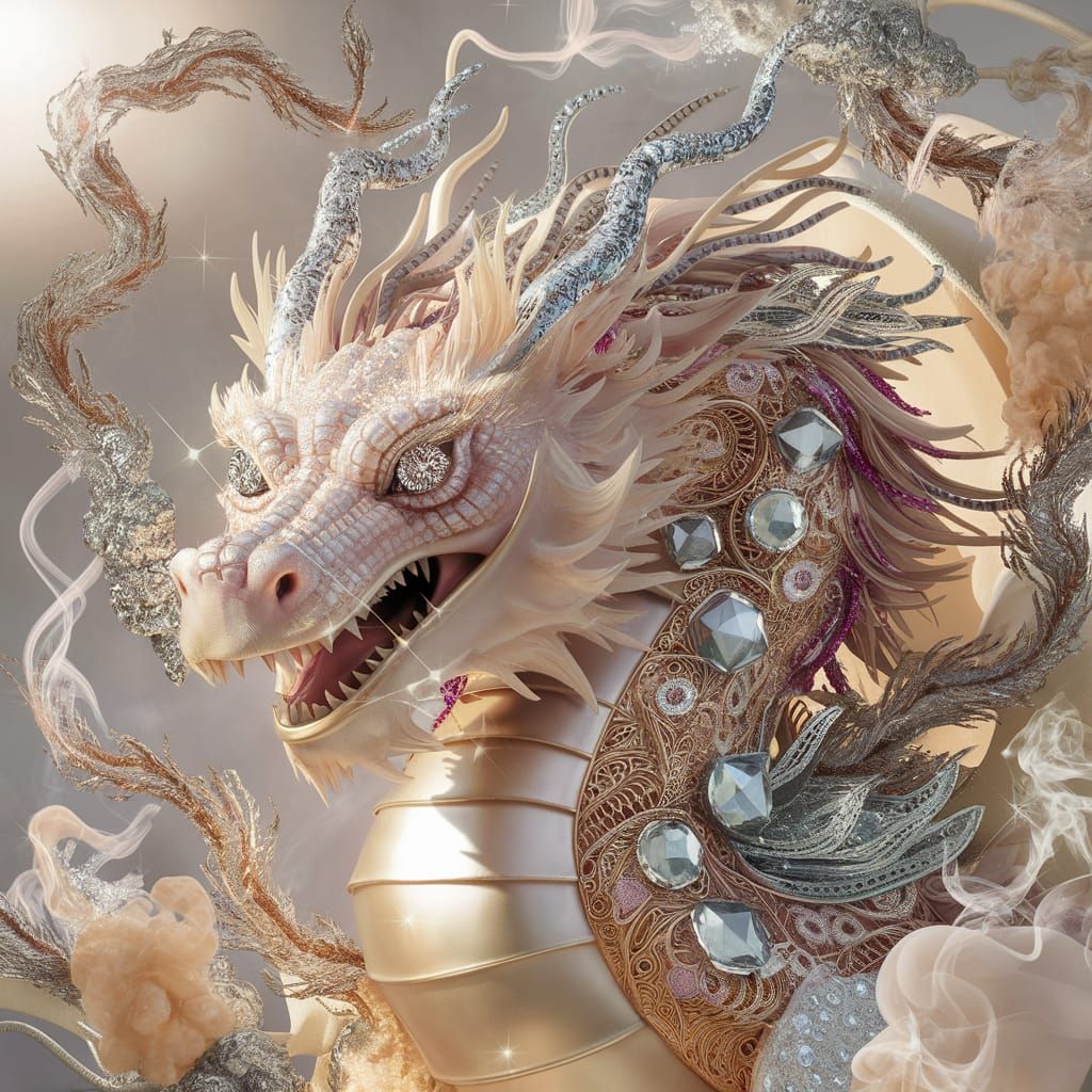 Majestic Pearlescent Dragon in Digital Art