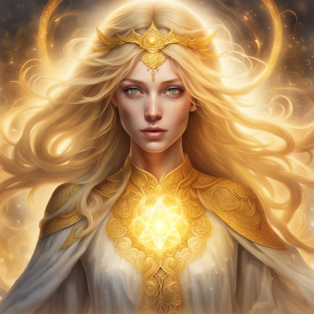 Radiant Woman of Light in Hyperrealistic Style