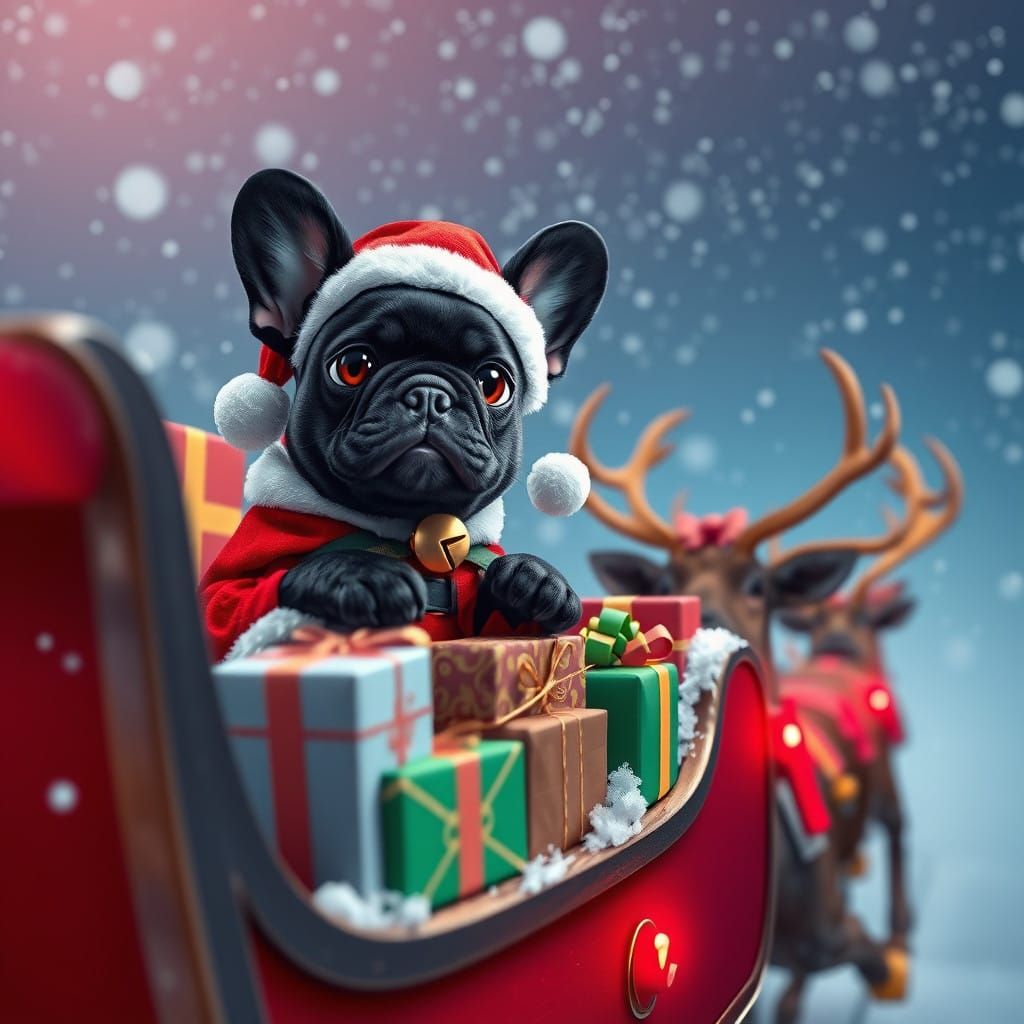 French Bulldog in Miniature Santa Suit Leads Christmas Sleig...