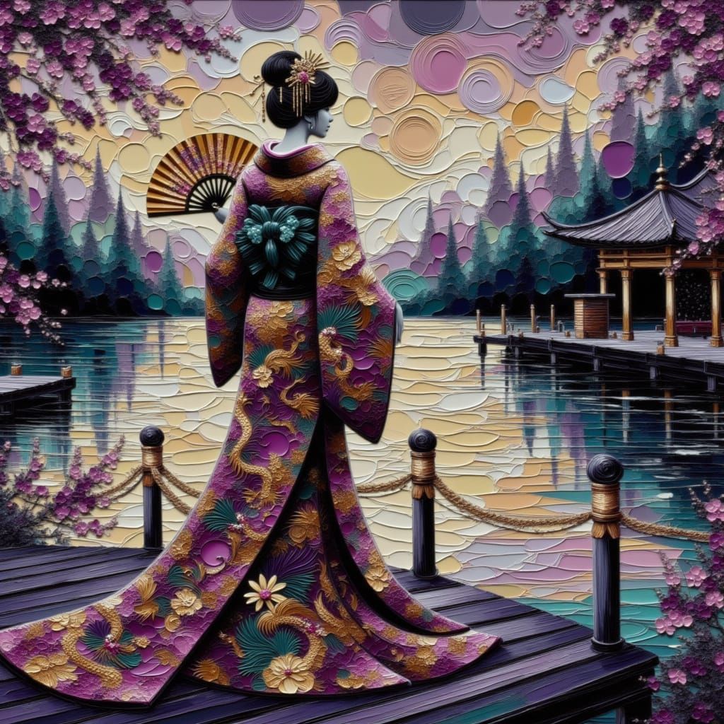 Empress Fujitsubo by Ornamental Pond in Wisteria Park