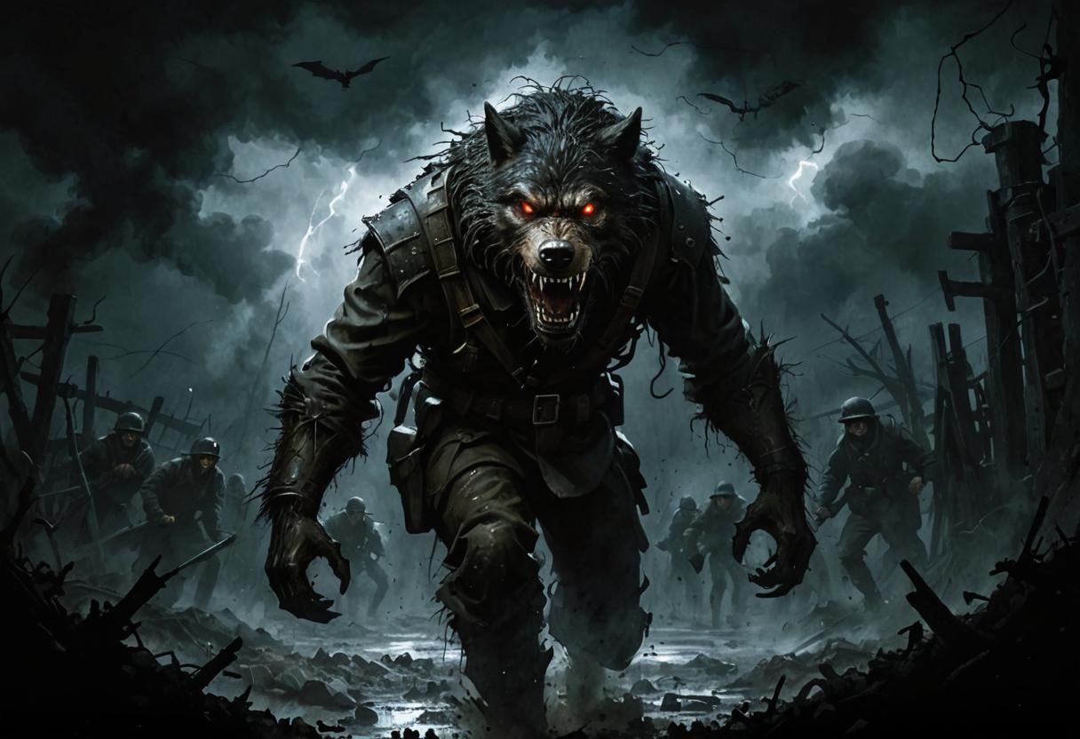 Werewolf in WWI Trench Battlefield: Noir Acrylic Art