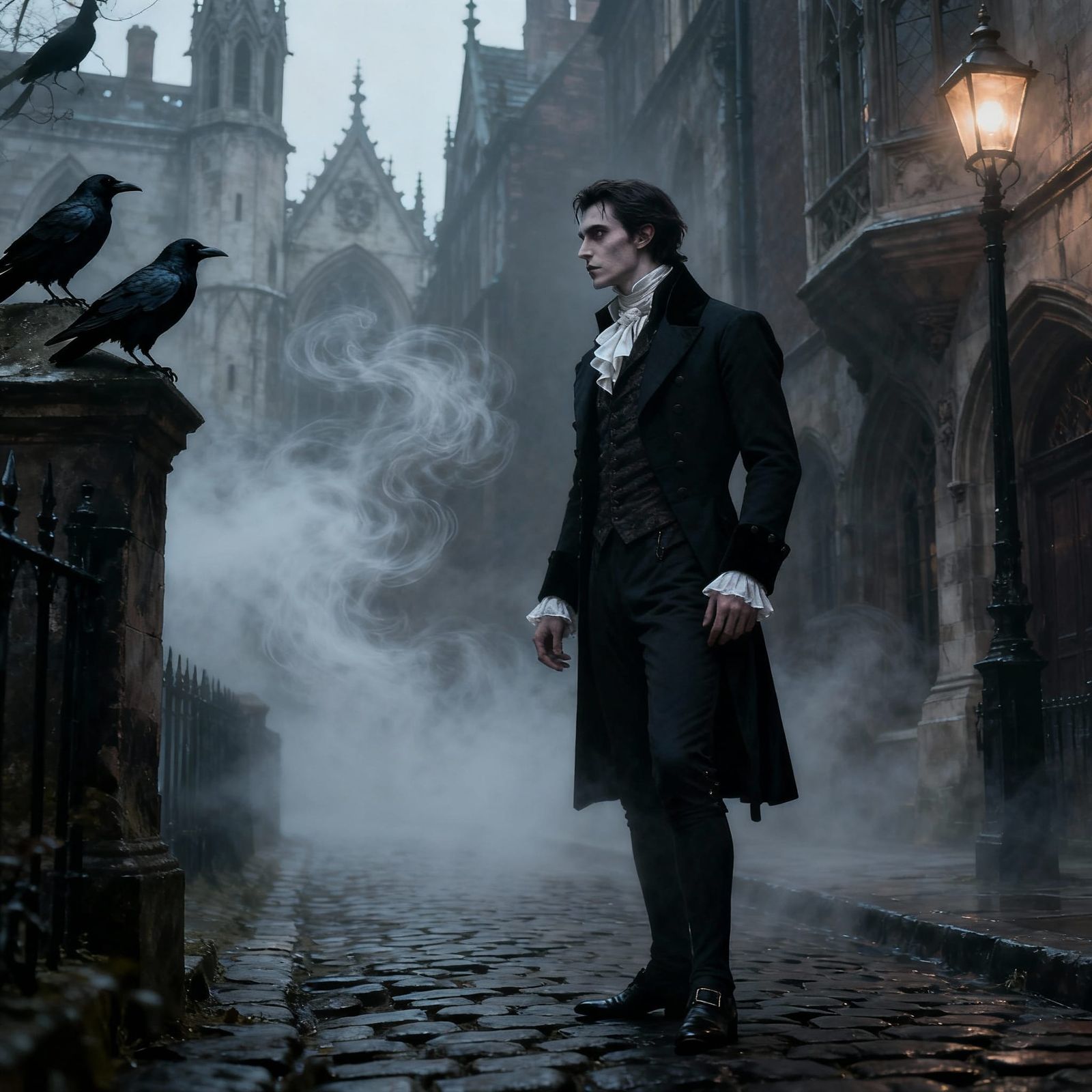 Melancholic Vampire in Misty Gaslit City