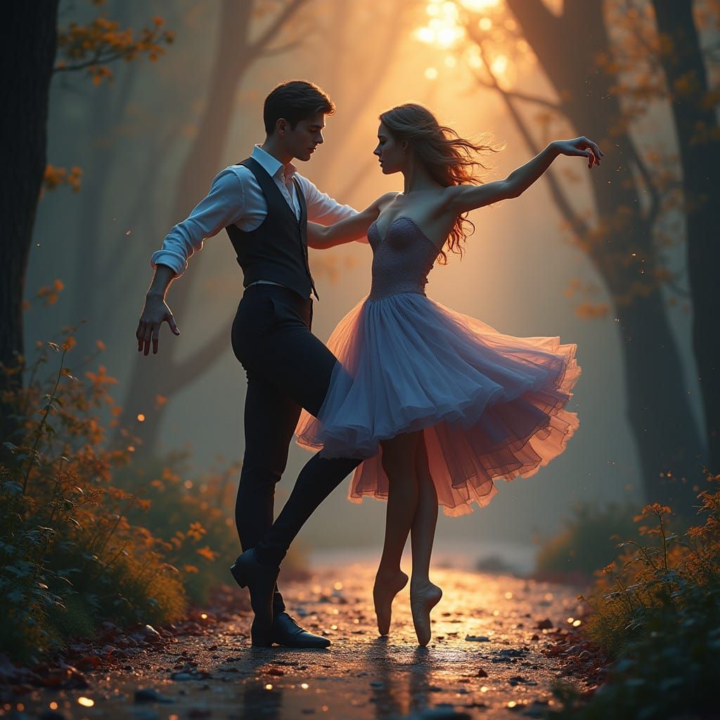 Dancers in a Snowy Forest Ballet Scene as Unreal Engine 5 Ar...