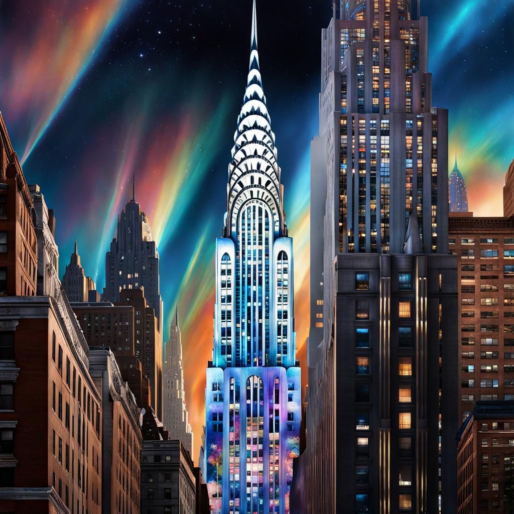 Art Deco Chrysler Building in Ethereal Landscape