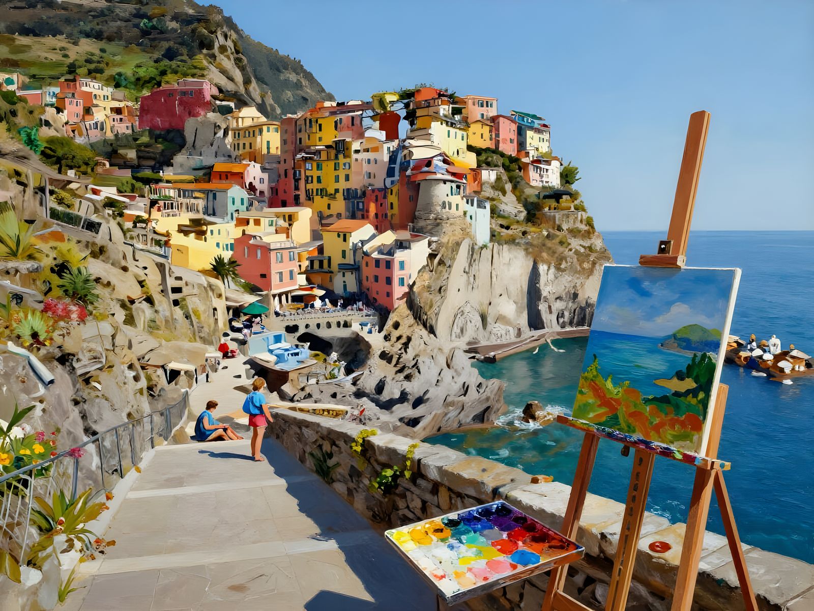 Hand-Painted Mediterranean Scene in Cinque Terre