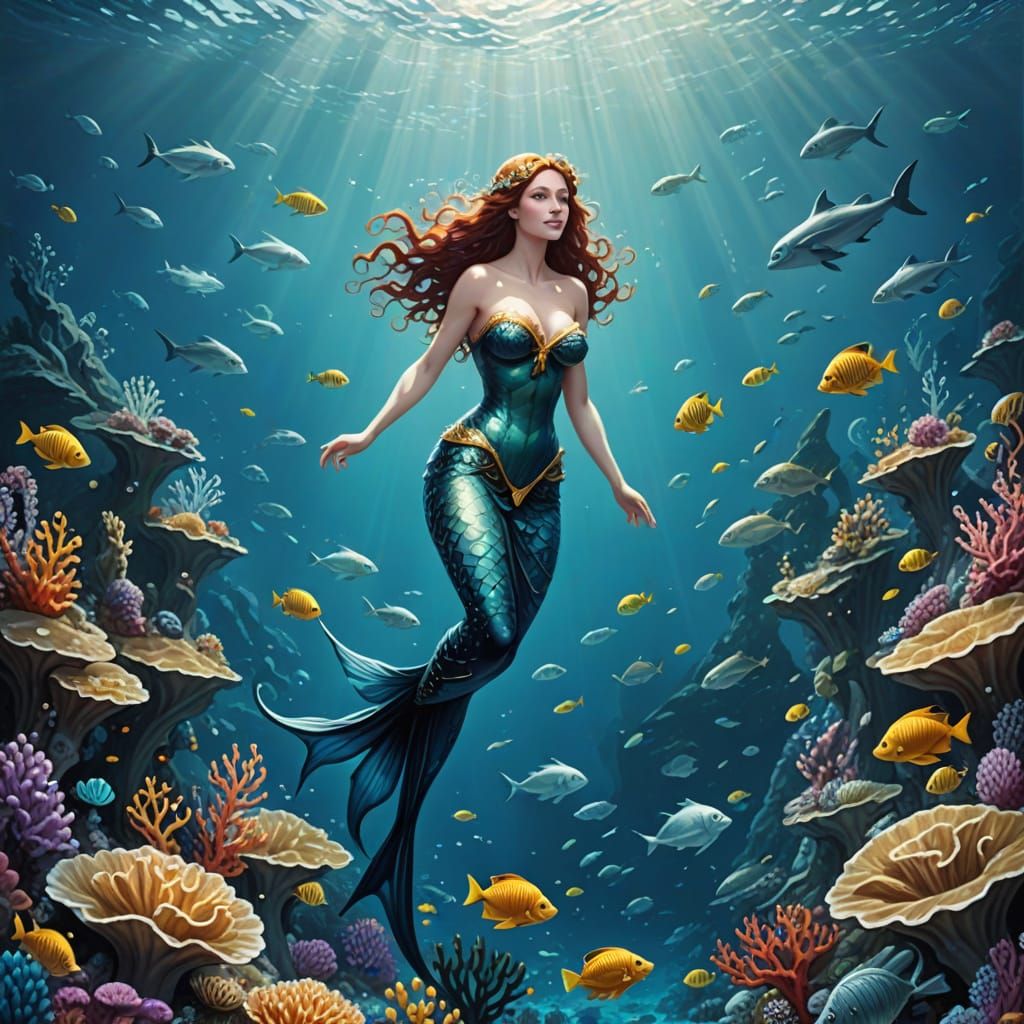 Sirens in a Dreamlike Underwater Realm