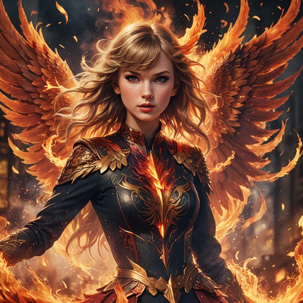Taylor Swift as Phoenix in Fiery Anime Portrait