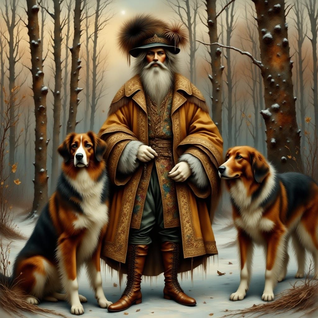 Regal Lord in Winter Forest, Inspired by Old Masters