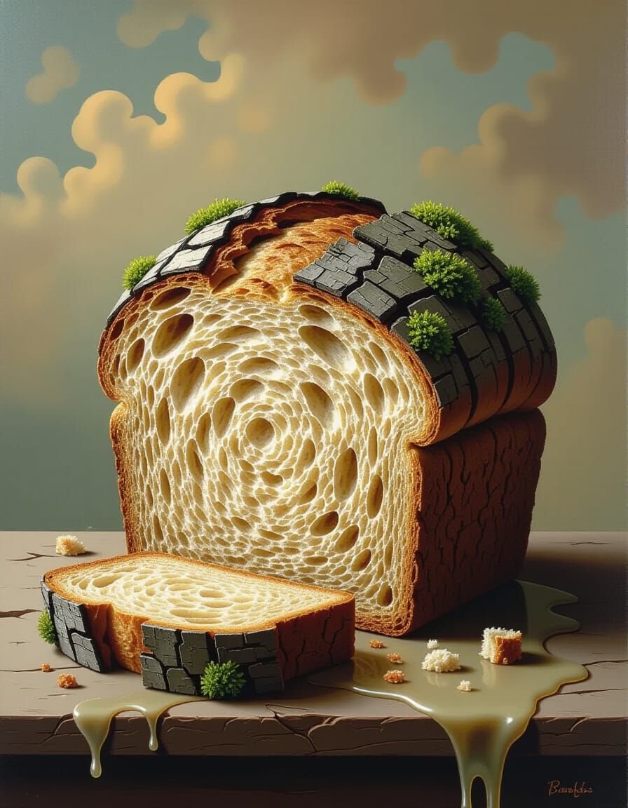 Surreal Bread Loaf Sculpted from Bark and Moss