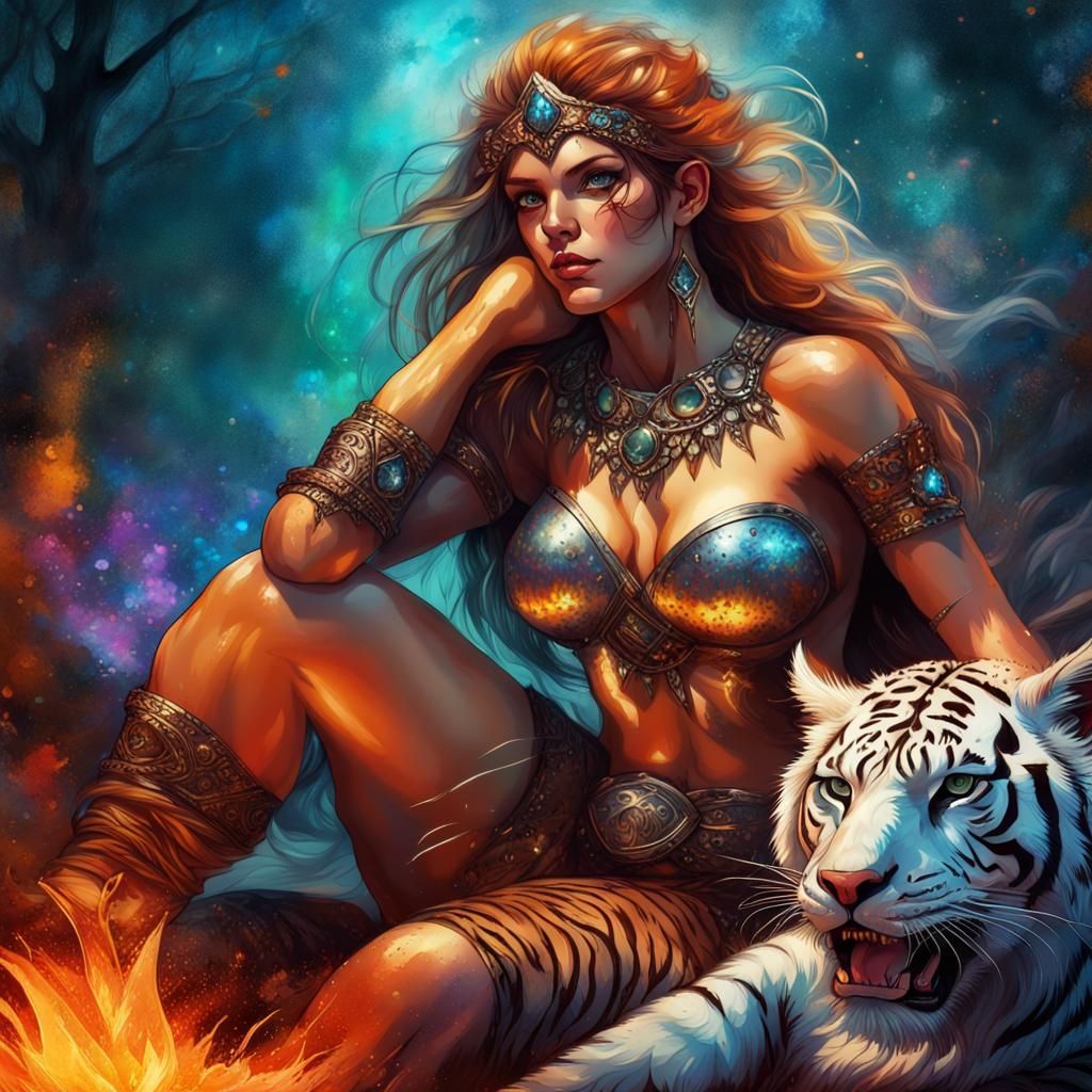 Gothic Barbarian Princess in Wild, Splash Art Style