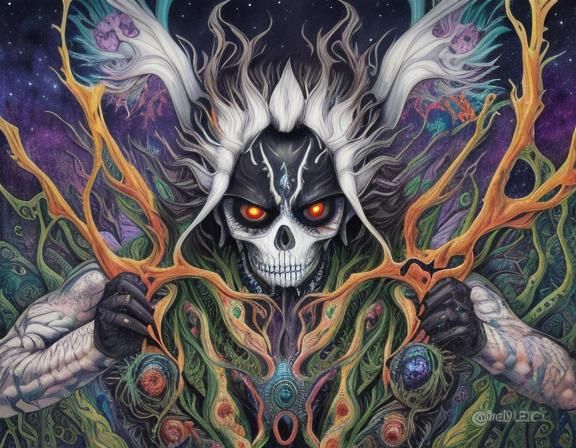 Strange Creature Close-up in Watercolor Horror Style