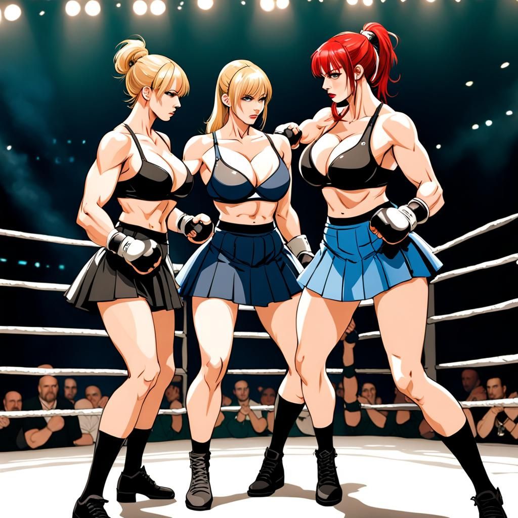 Two Women Bare-Knuckle Fighting in Boxing Ring
