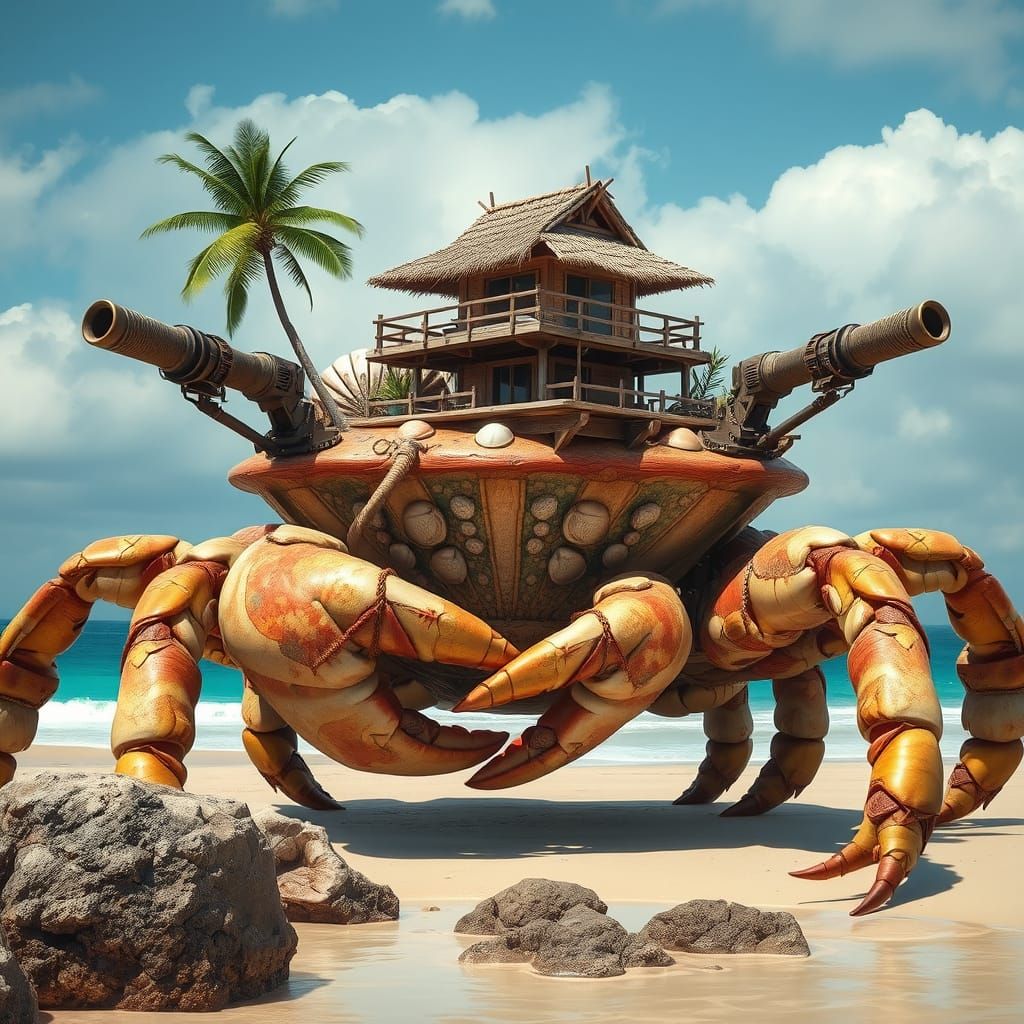 Colossal Crab Crawling Along Sun-Drenched Coastline