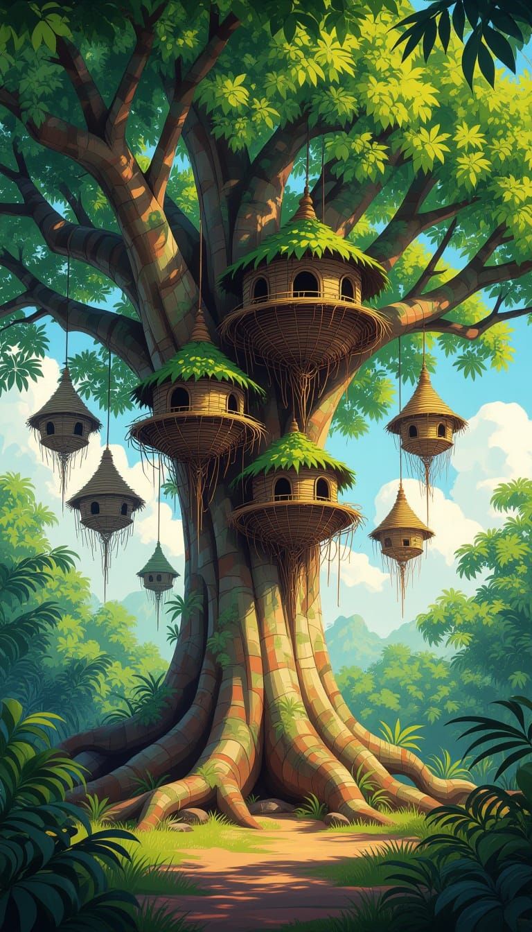 tropical tree with nests(?)