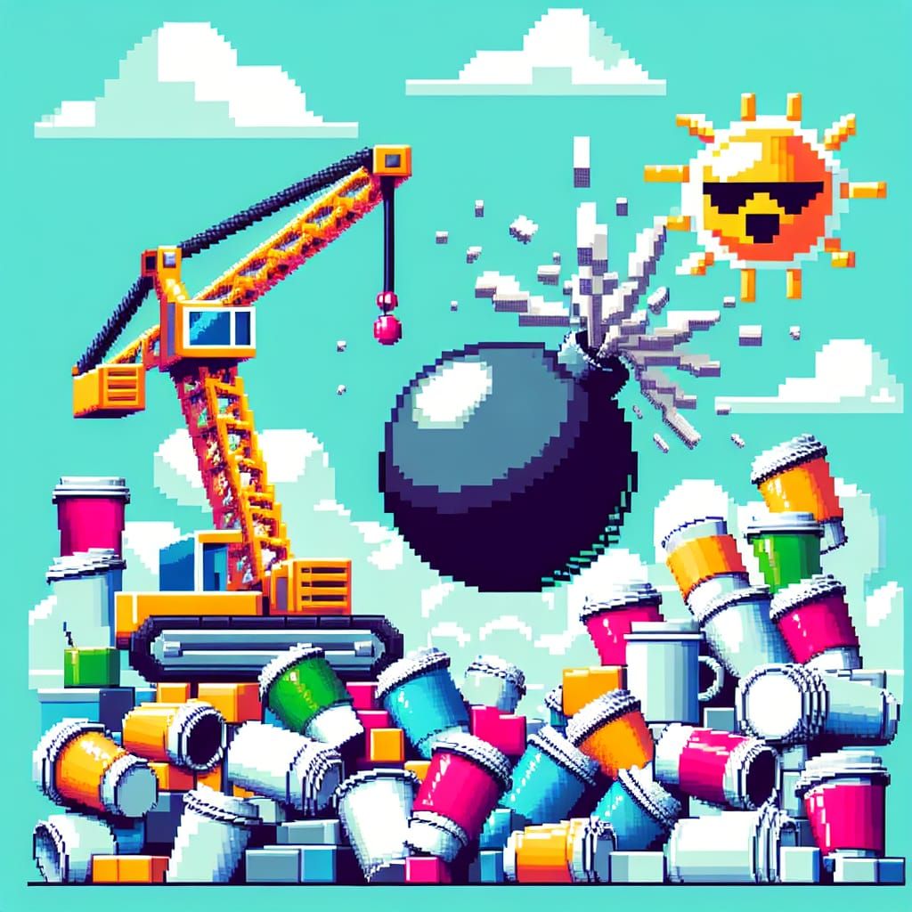 Pixelated Crane in 8-bit Animation Style Delights in Colorfu...