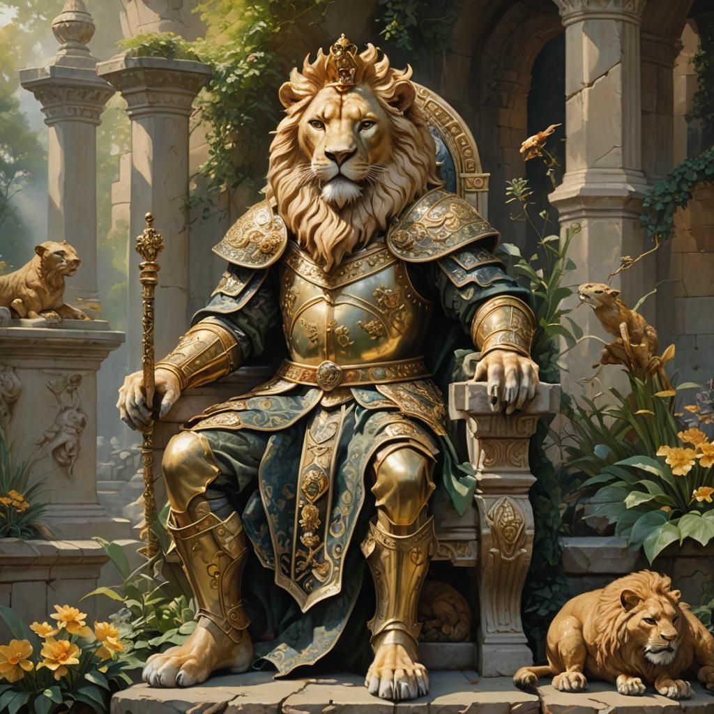 King on Ornate Throne in Oil Painting Style