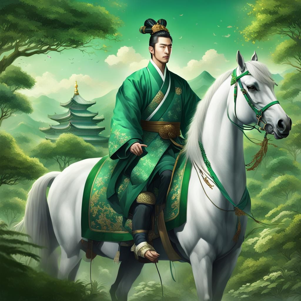Handsome Korean Prince on Horse in Emerald Palace