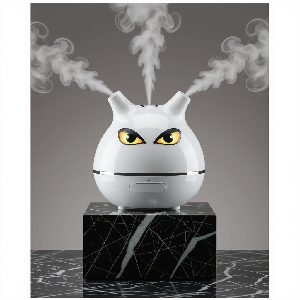 Humidifier with Hateful Eyes on Marble Pedestal