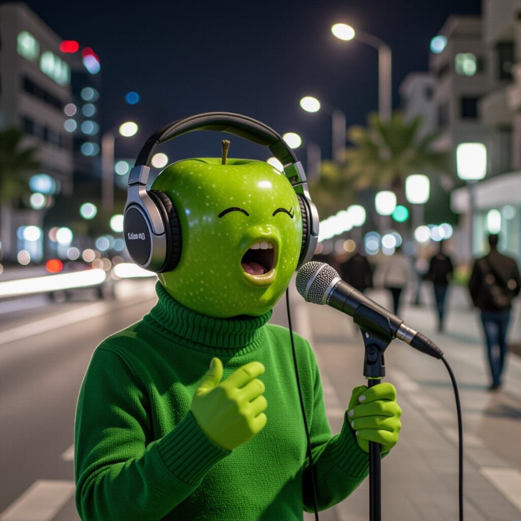 Apple Singer on Rothschild Boulevard: Ultra Realistic Photo