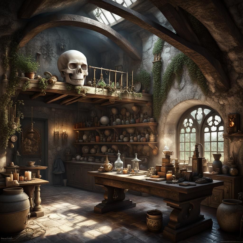 Renaissance Alchemist's Workshop: Detailed Matte Painting