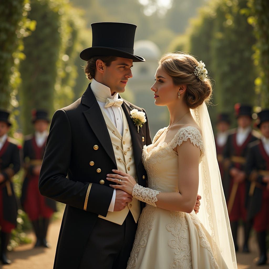Edwardian Aristocrat's Dreamy Garden Wedding in Opulent Atti...