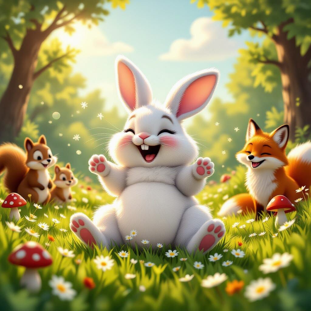 Playful Bunny's Tumble in a Sunny Meadow