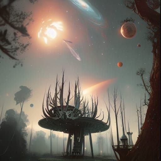 Cosmic Treehouse in Sinister Fantasy Style