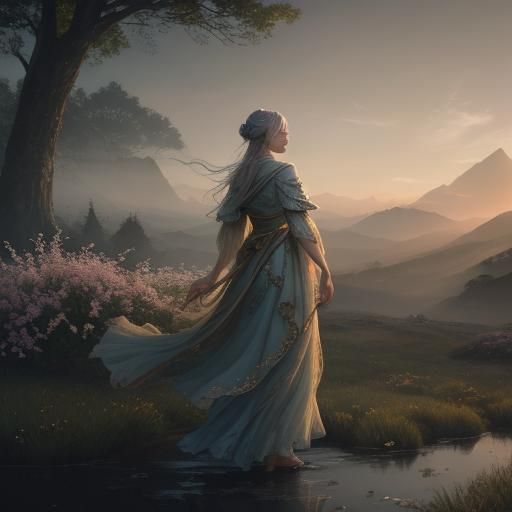 Angelic Being of Twilight Mist in Oil Painting Style