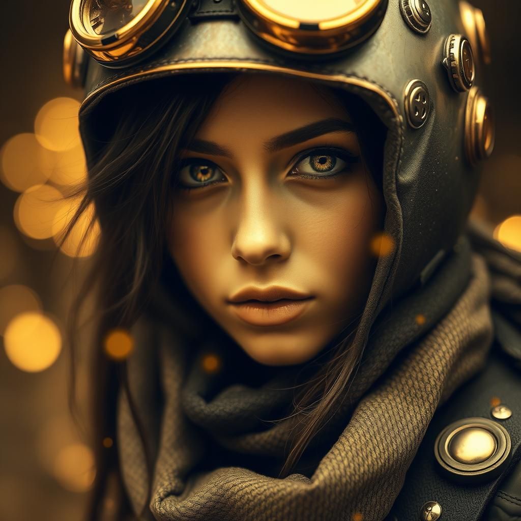 Golden Steampunk Adventurer Portrait with Bokeh