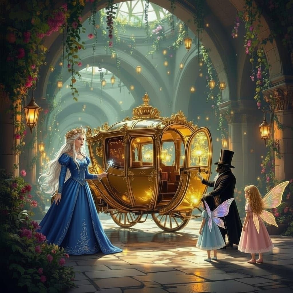 Golden Coach Pulled By Fireflies In Castle Hanger