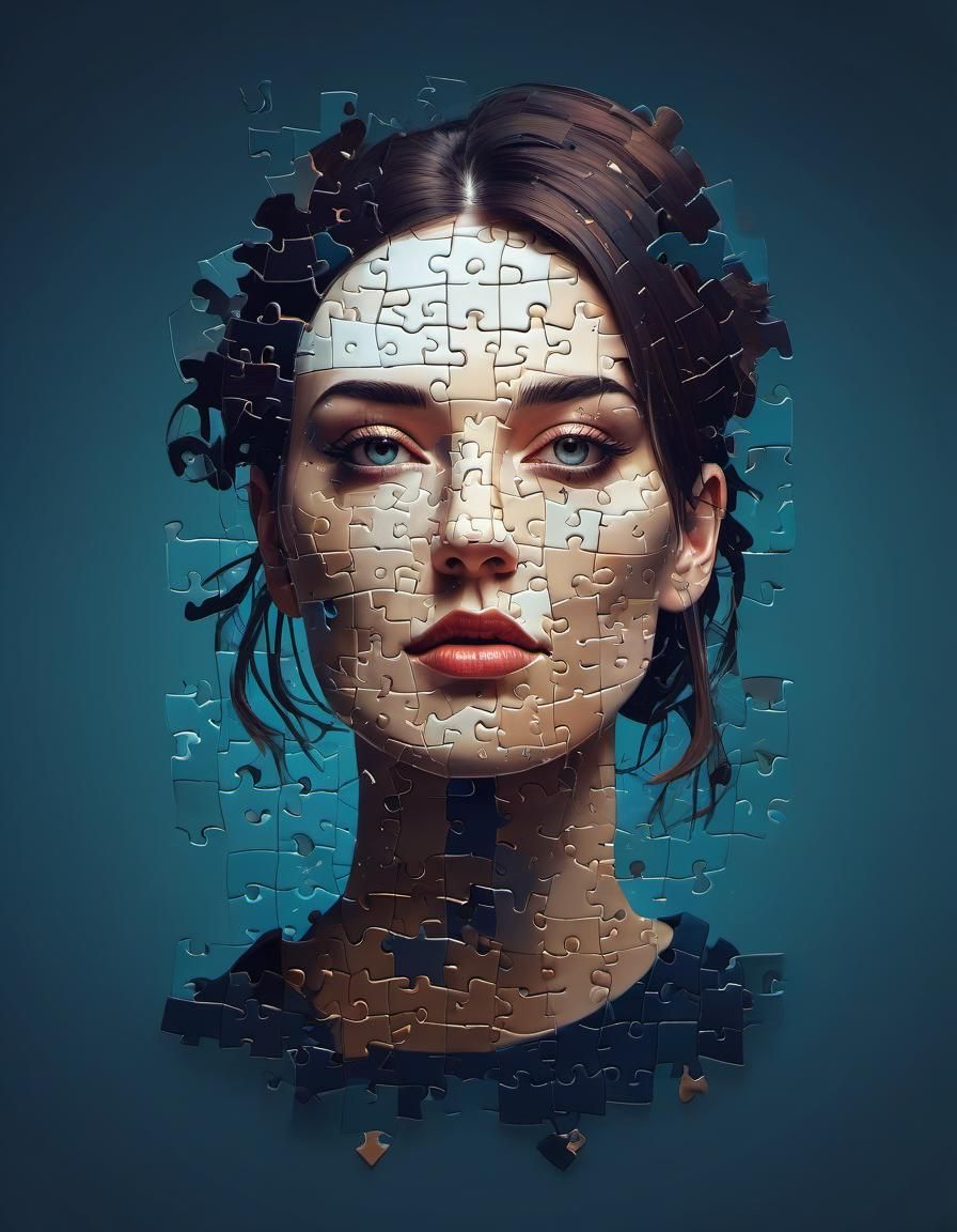 Surreal Puzzle Portrait in Minimalist Vector Art
