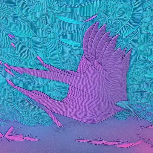 Birds and Leaves in Galactic Storm: Maximalist Illustration