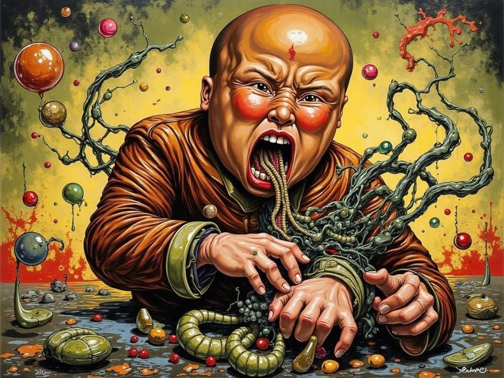 Red Symbiote Infection in Neo-Impressionist Style