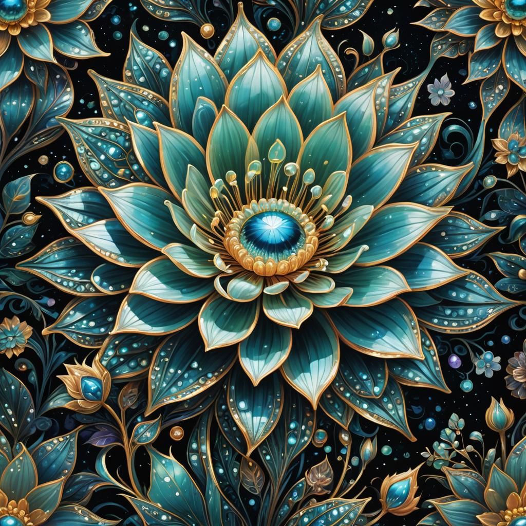 Iridescent Flower in Opalescent World, Art Brut Style