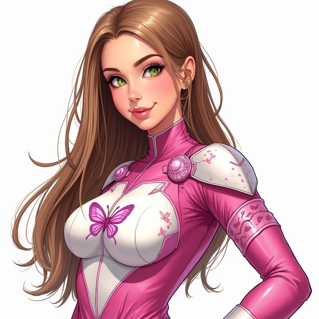 Heroic Girl in Vibrant Pink and White Butterfly Costume
