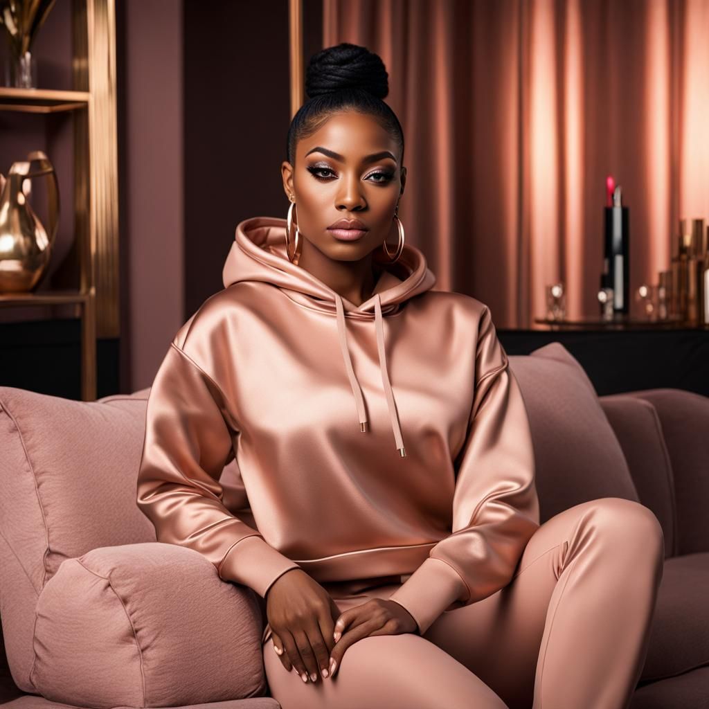 Rose Gold African American Woman in Elegant Living Room