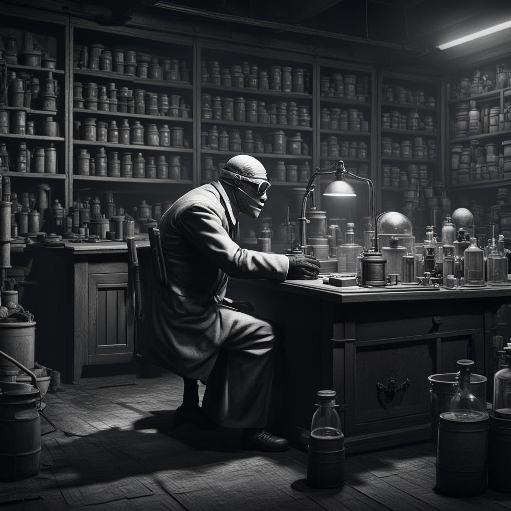 Invisible Man in Lab, Classic Monster Style