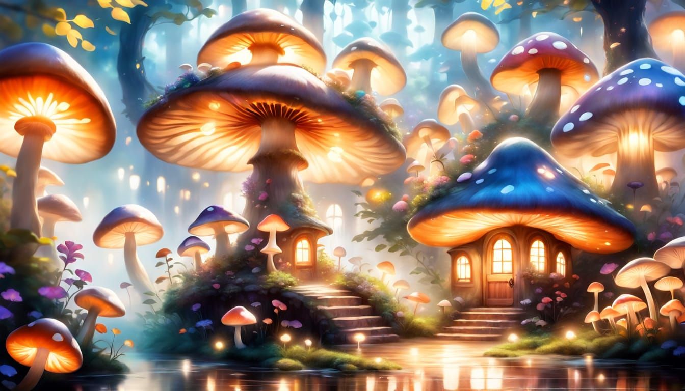Enchanted Mushroom House in Ethereal Fantasy Style