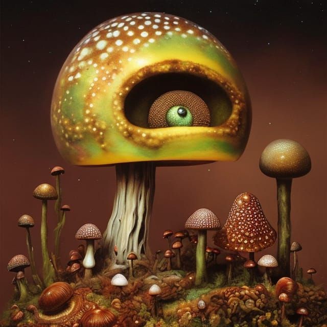 Cosmic Mushroom Zombie in Stygian Wonderland Oil Painting