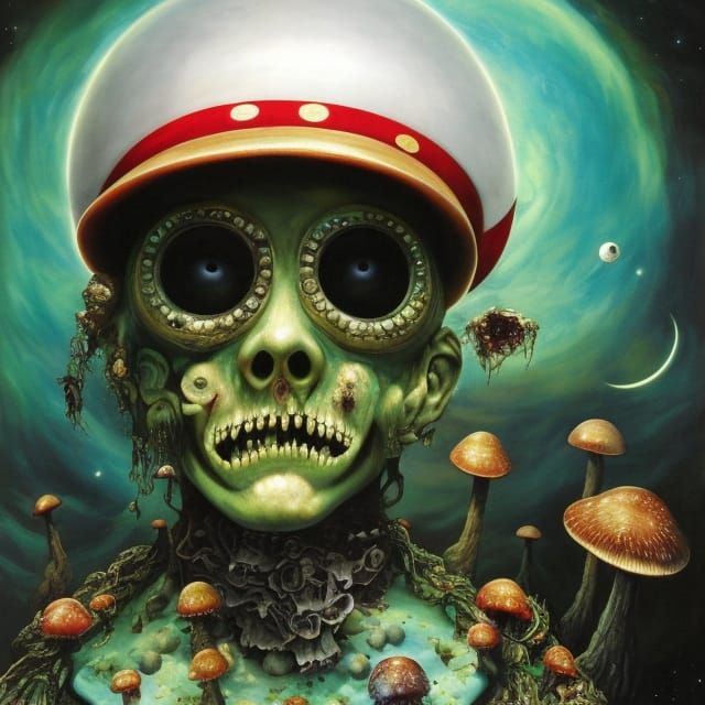 Cosmic Mushroom Zombie in Stygian Fantasy Style