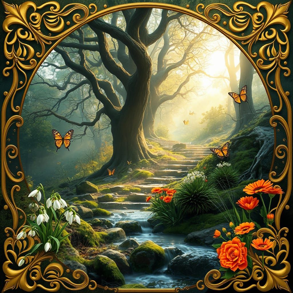 Whispers of an Enchanted Forest in Art Nouveau Style