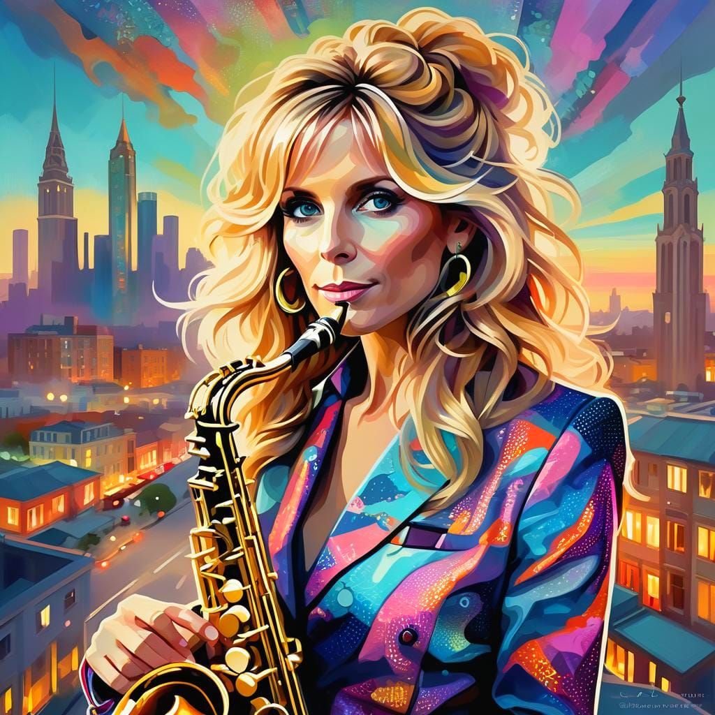 Saxophonist Portrait in Dynamic Lighting, Detailed Art