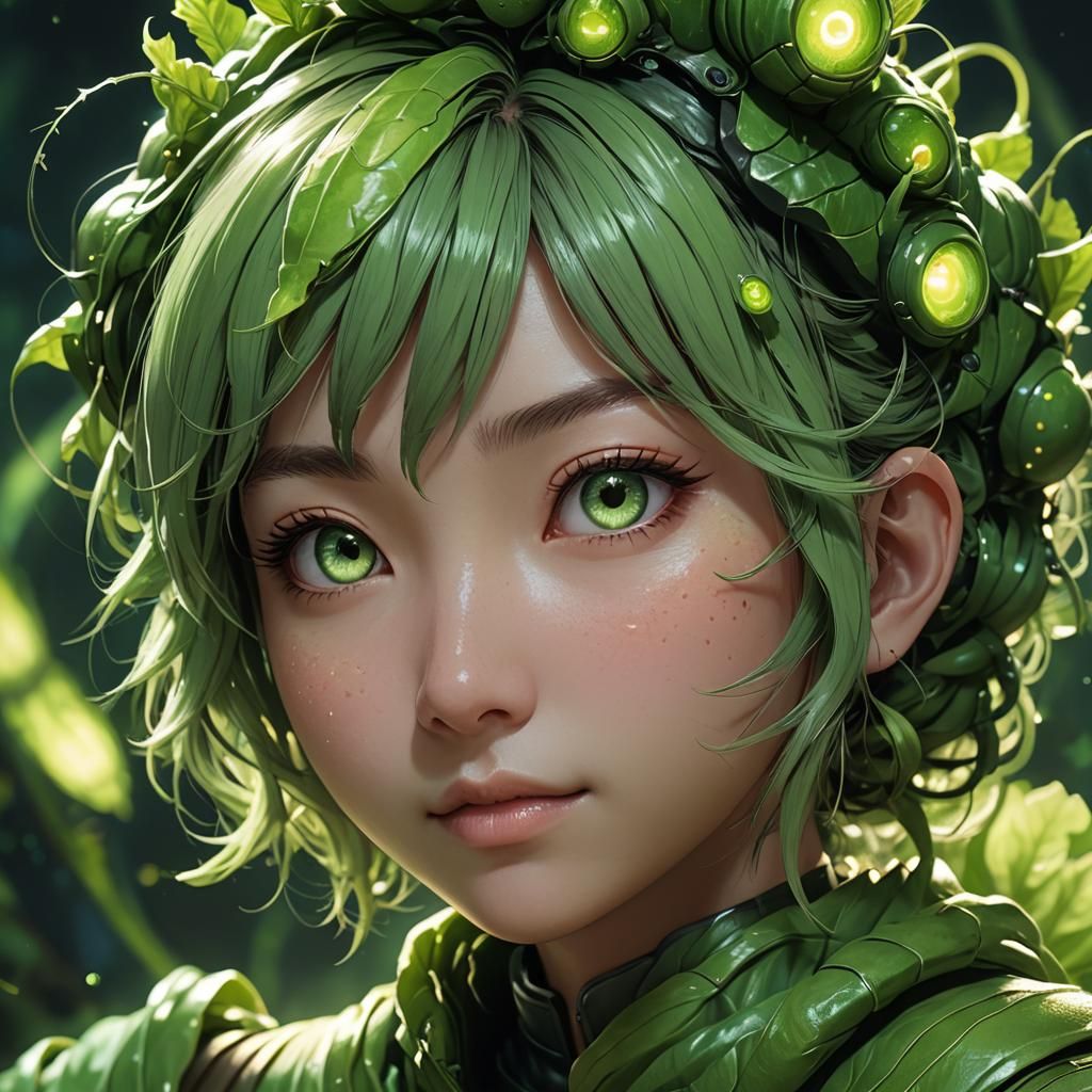 Girl Transforms into Caterpillar: Anime-Inspired Concept Art