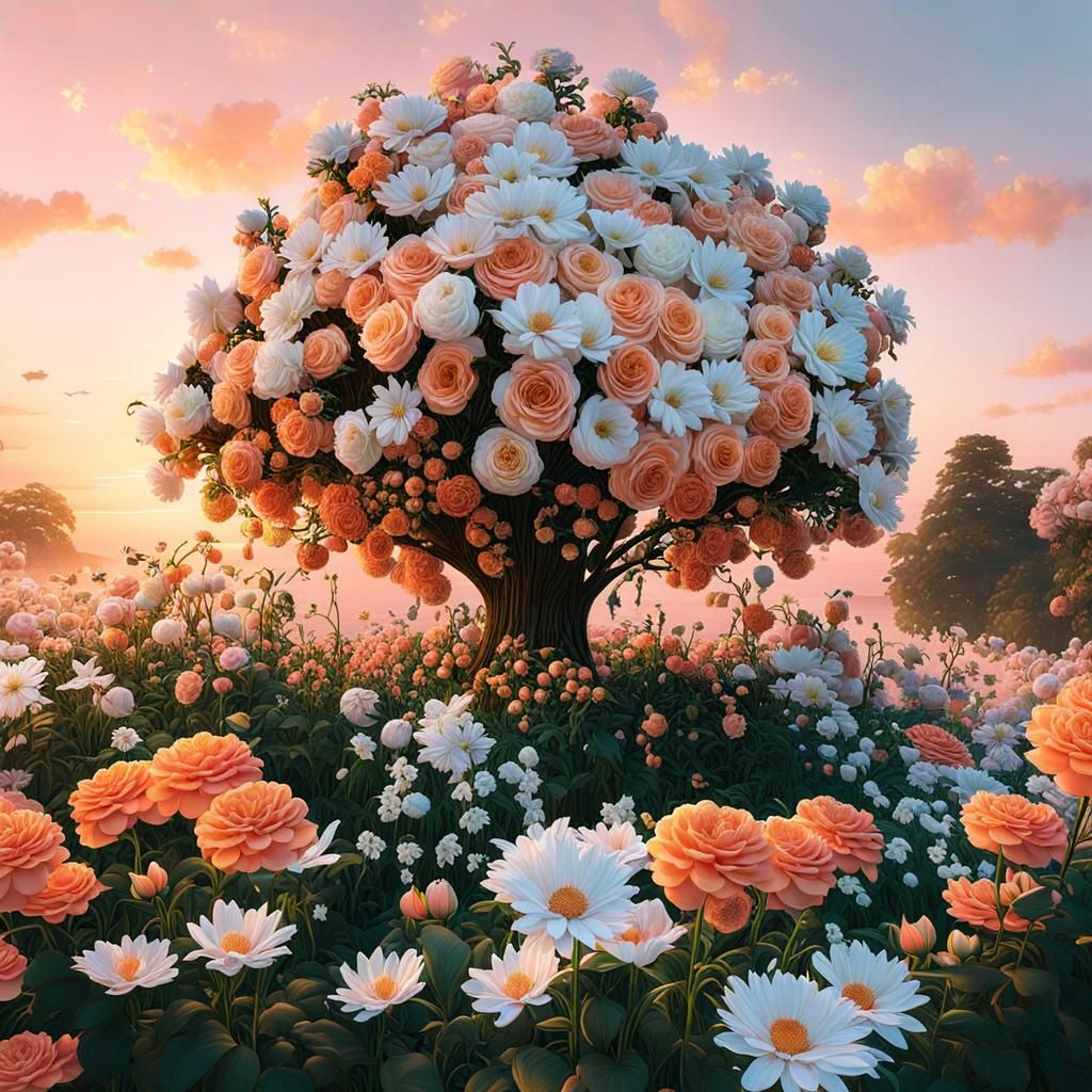 Peach and White Flowers in Fairycore Style